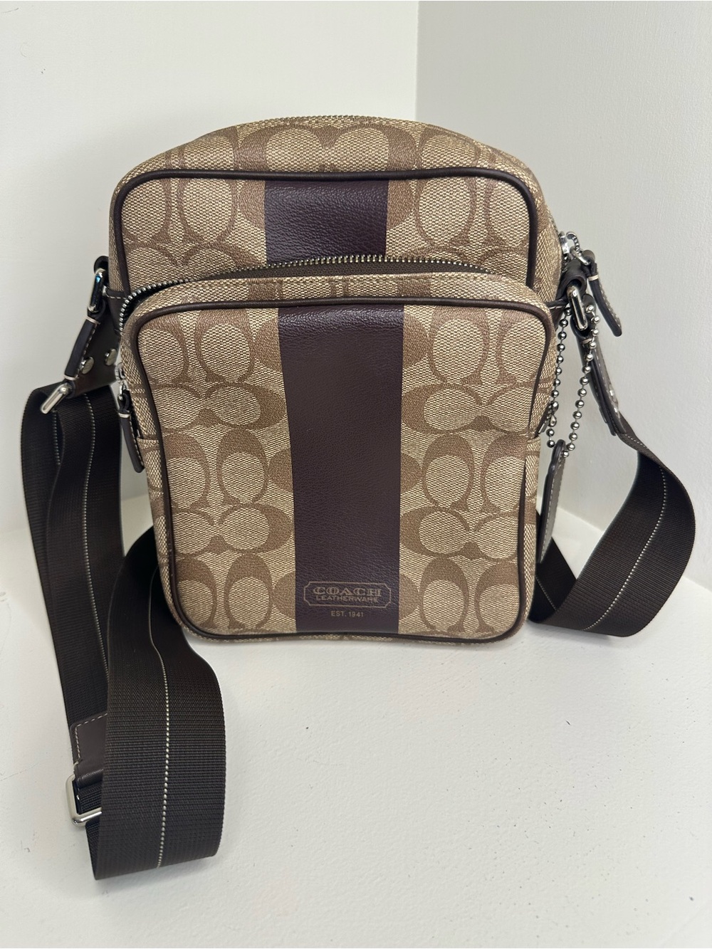 Coach Tan & Dark Brown Signature Messenger Bag